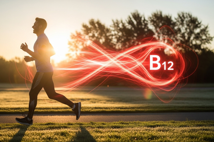 A smiling, energetic person jogging outdoors in the early morning sun.
