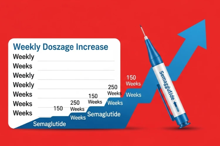 Semaglutide dosage chart with upward arrow