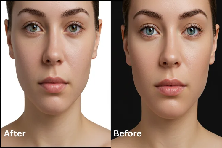 Side-by-side facial portraits showing reduction.