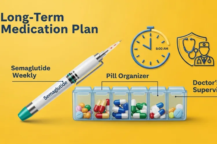 Semaglutide pen with pill organizer and clock