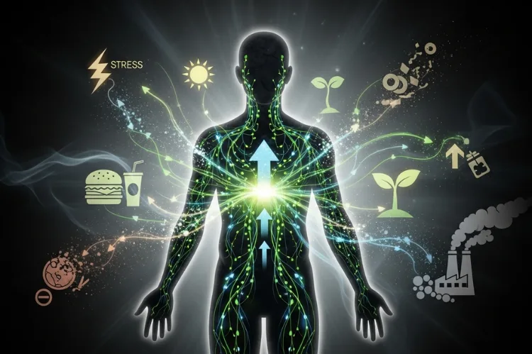 Body glowing, toxins leaving illustration