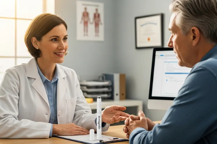 Doctor consulting patient with semaglutide pen
