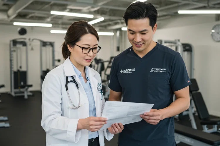 A doctor reviewing medical research papers.