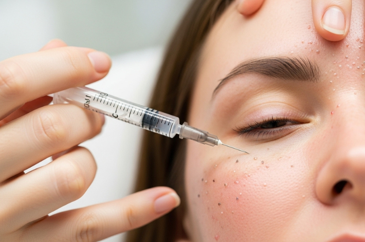 PRP therapy being applied to face, stimulating collagen for firm, elastic, radiant skin.