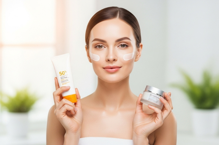 A glowing woman with smooth, radiant skin after a skincare treatment.