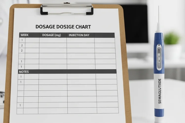 Semaglutide pen with dosage chart clipboard
