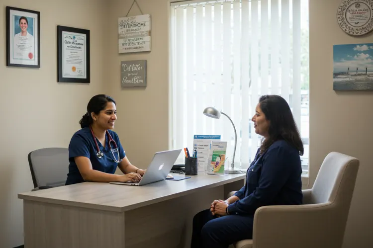 A small clinic with a single provider consulting.