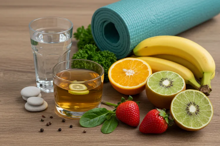 Flat-lay composition showing a glass.