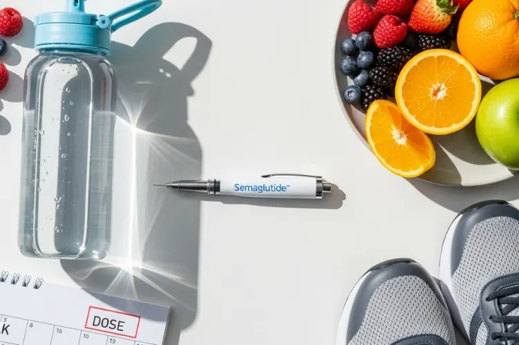 Healthy lifestyle with semaglutide pen items