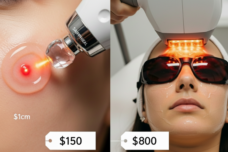 Comparison-style image showing IPL on a small spot vs. full-face treatment.