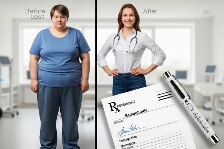 Before-and-after weight loss with semaglutide pen