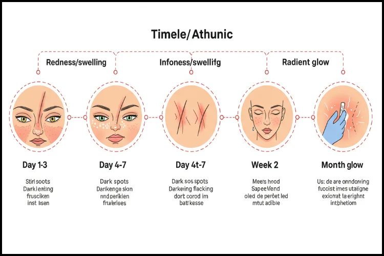 Timeline-style infographic visual: Day 1-3 redness/swelling.