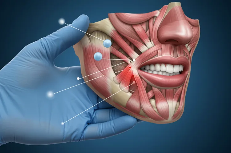 A detailed of the lower half of the face.
