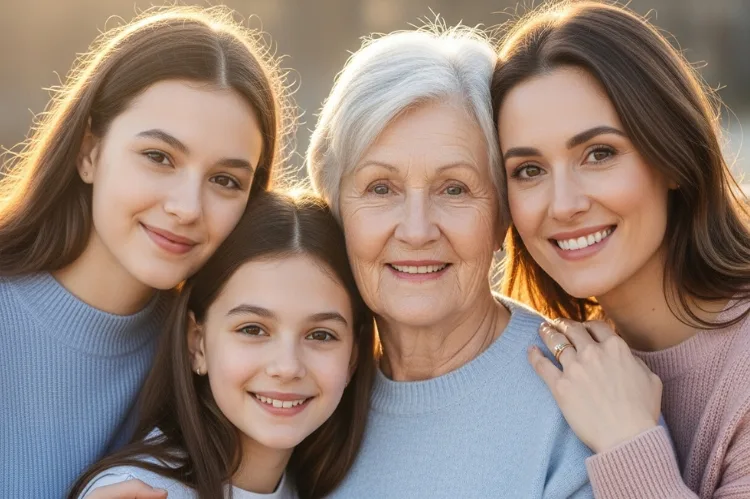 A family portrait showing three generations — grandmother.