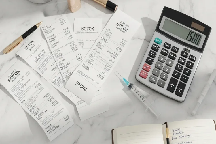 Flat-lay of receipts, calculator.