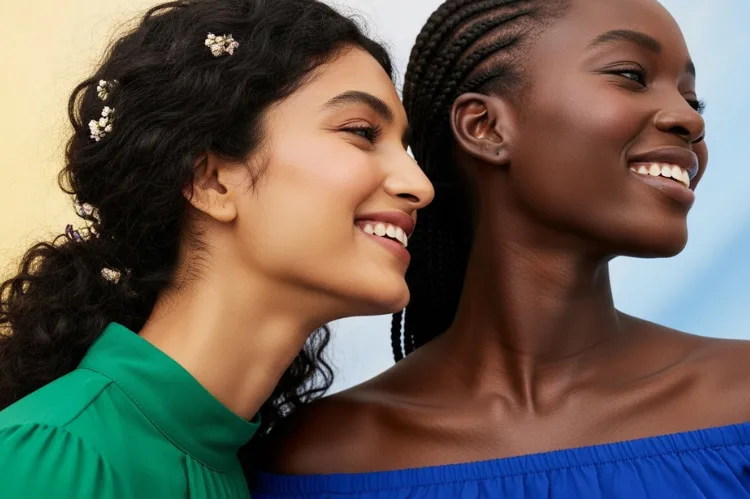 Collage of women with diverse ethnicities and different neck shapes.