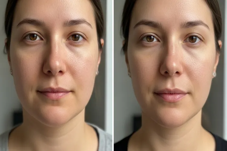 Before-and-after chin improvement — natural lighting.