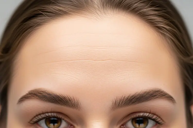 Facial muscle diagram highlighting frontalis muscle and Botox injection impact.