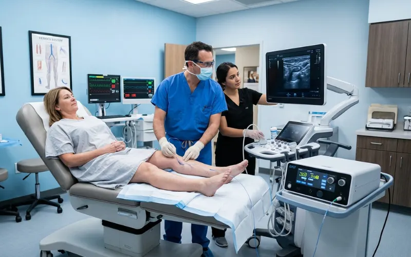 “Modern vein treatment procedures including laser ablation and ultrasound-guided therapy in vascular clinic”
